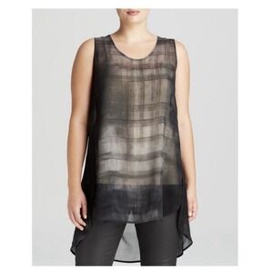 EILEEN‎ FISHER Womens Gray Curved Hem Sleeveless Crew Neck Hi-Lo Top (Medium)